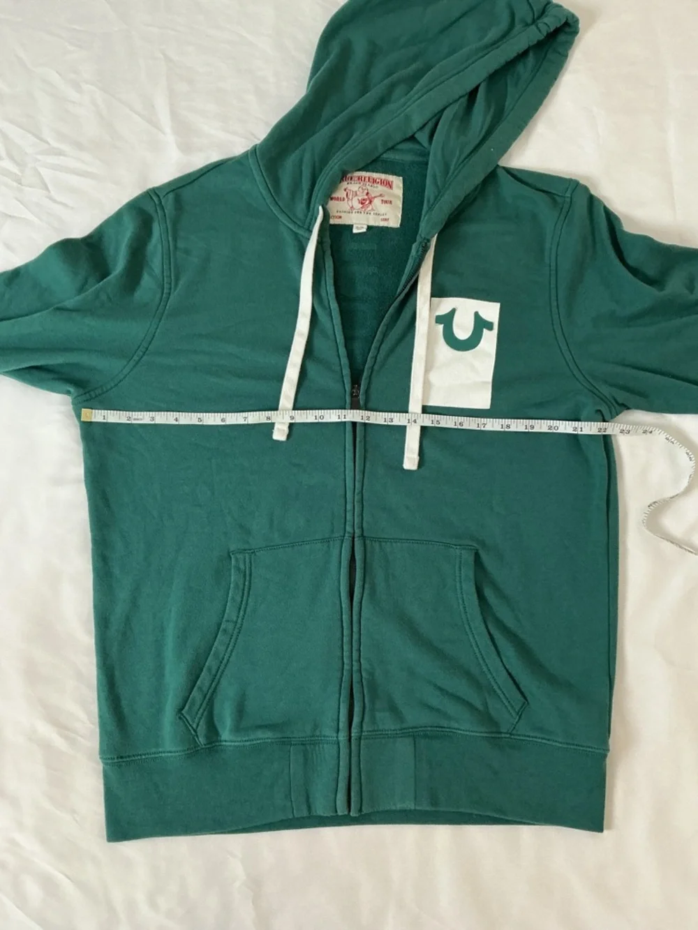 True Religion Forest Green Zip Hoodie with White Pocket Logo